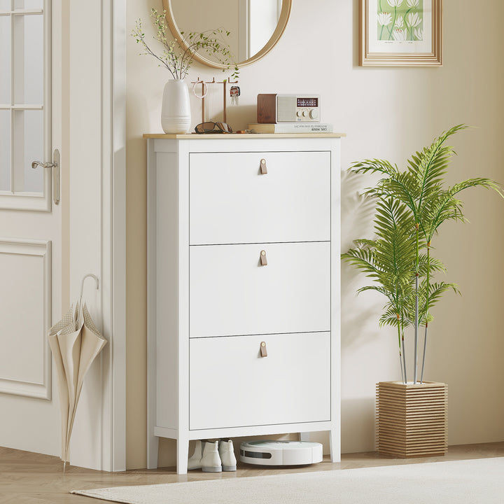 Modern Three-Drawer Shoe Cabinet - White