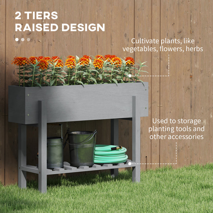 Wooden Two-Tier Raised Planter - Grey