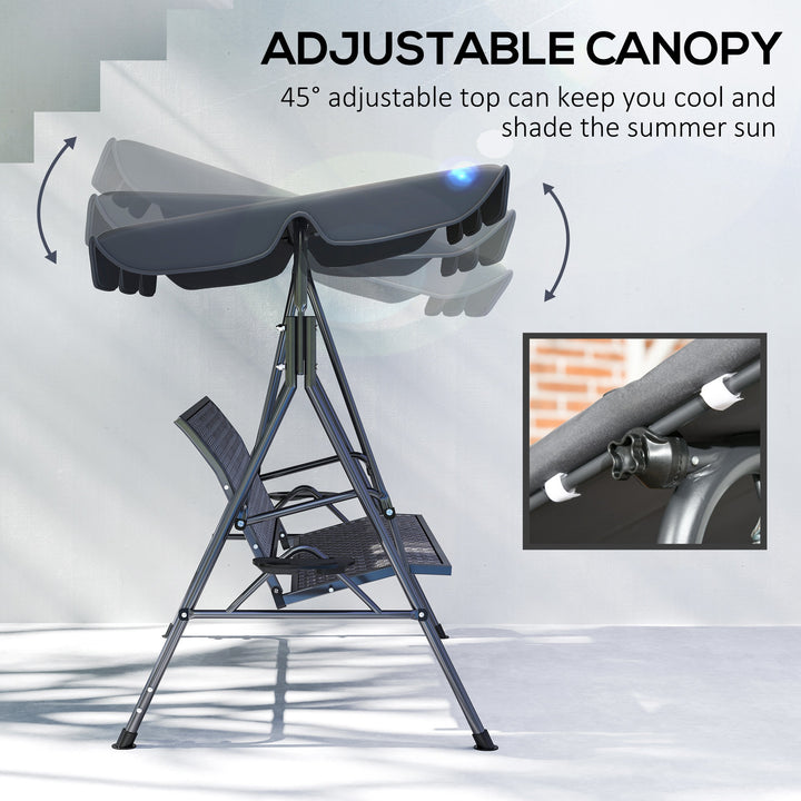 3 Seater Swing Chair, Garden Swing Seat Bench with Adjustable Canopy, Rattan Seat and Steel Frame for Patio, Yard, Grey