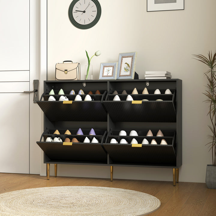 Narrow Shoe Cabinet with 4 Flip Drawers - Black