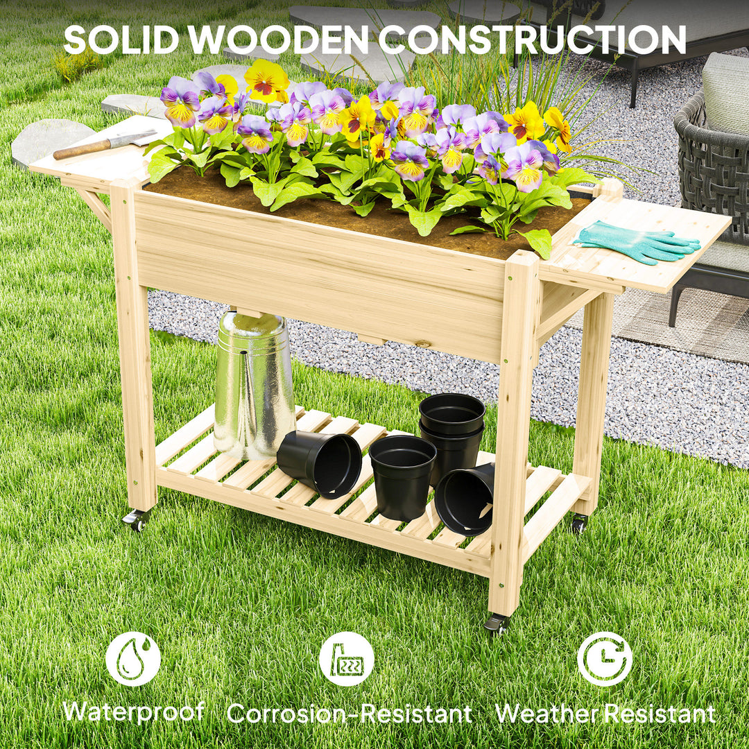 46 x 94cm Wooden Raised Planter, with Shelves - Natural Finish