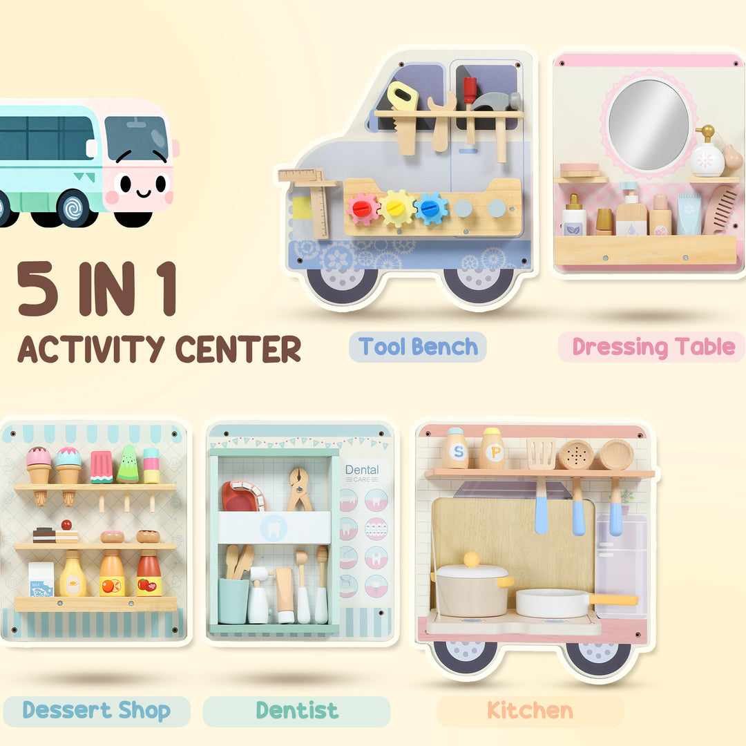 MCL Wooden Busy Board, 5 in 1 Activity Wall Panels for Kids 3+ Years, for Daycare, Playroom, Home