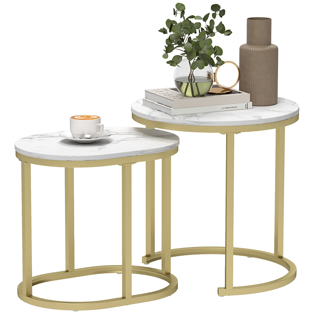 Marble-Effect Nest of Tables - Gold Tone/White