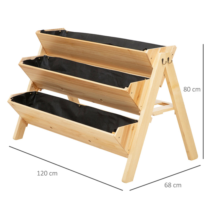 3 Tier Raised Beds for Garden, Wooden Planter Boxes with Clapboard and Hooks, 142L, 120 x 68 x 80cm