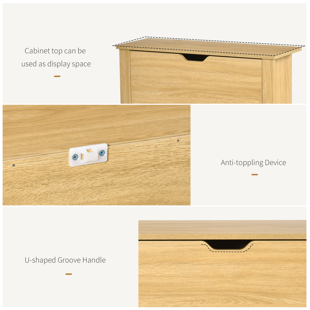 Narrow Shoe Cabinet, Space Saving Shoe Storage Cabinet with 2 Flip Drawers and Adjustable Shelves for 6-12 Pairs of Shoes for Hallways and Living Room, Natural Wood Finish