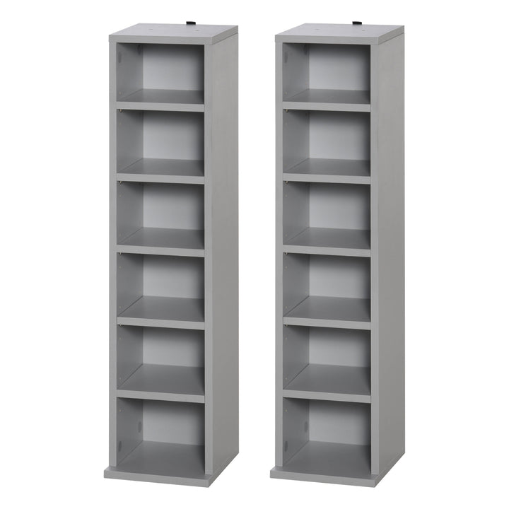 204 CD Media Display Shelf Unit Set of 2 Blu-Ray Tower Rack w/ Adjustable Shelves Bookcase Storage Organiser, Grey