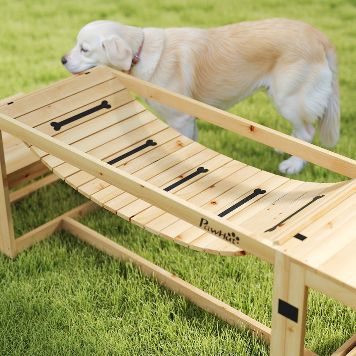 PawHut 3 Pieces Wooden Dog Agility Training Equipment with Soft Bridge, Pause Platform and Pet Stair for Outdoor, Natural Wood