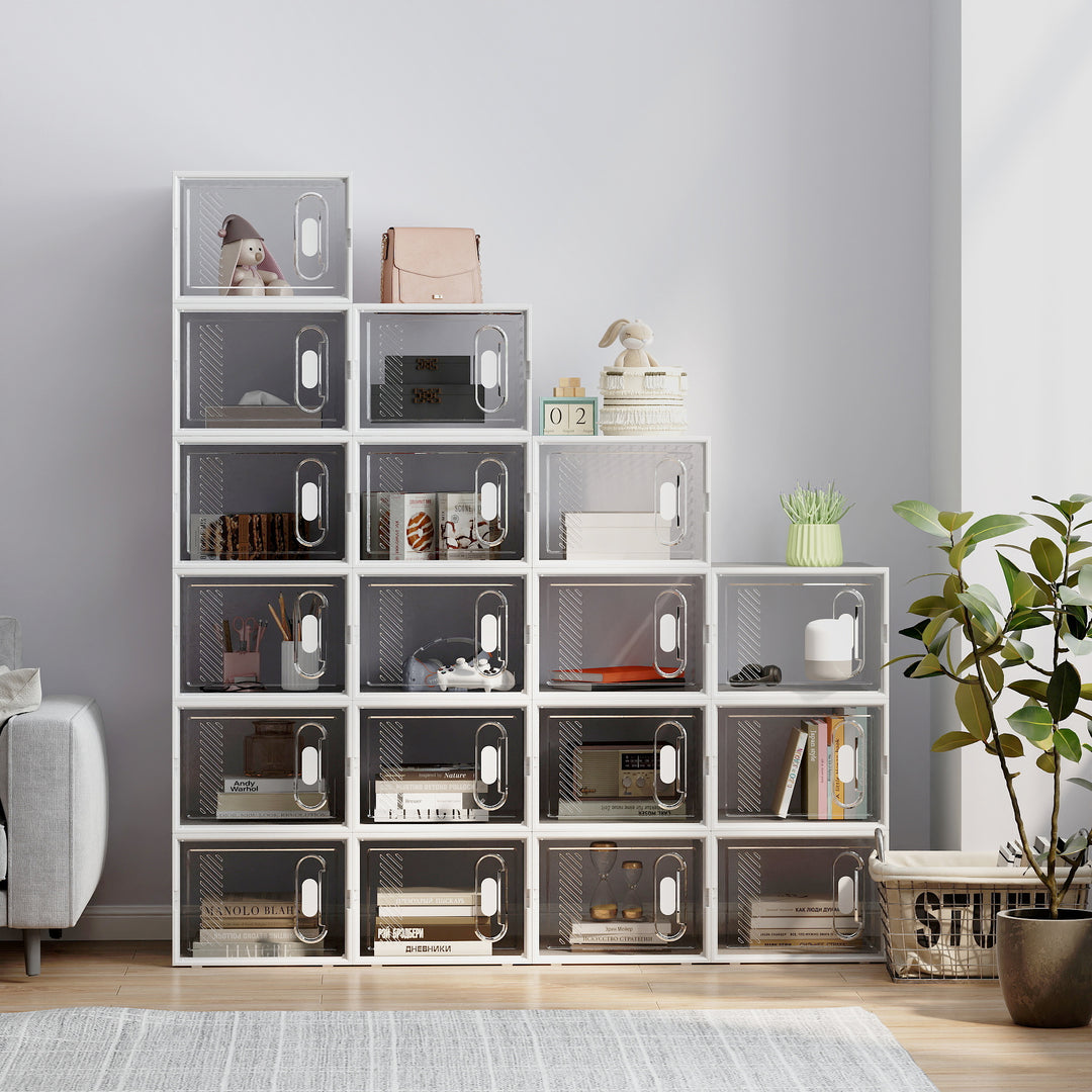 18PCS Clear Shoe Box, Plastic Stackable Shoe Storage Box for UK/EU Size up to 12/46 with Magnetic Door for Women/Men, 28 x 36 x 21 cm