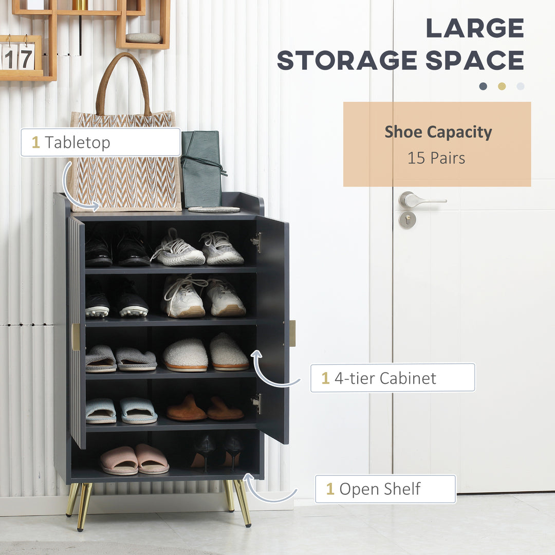 MCL Modern Shoe Cabinet with 2 Doors, Open Shelf and Adjustable Shelves, 15 Pair Hallway Shoe Cupboard, Entryway Storage Unit, Grey