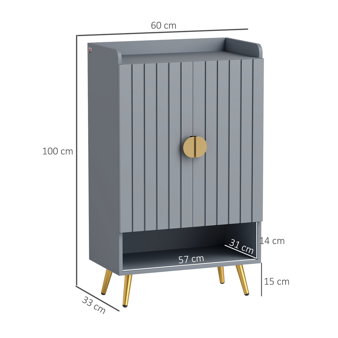 Modern Shoe Cabinet with 2 Doors, Open Shelf and Adjustable Shelves, 15 Pair Hallway Shoe Cupboard, Entryway Storage Unit, Light Grey