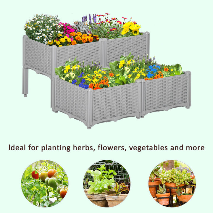 Set of 4 26L Garden Raised Bed Elevated Patio Flower Plant Planter Box PP Vegetables Planting Container, Grey