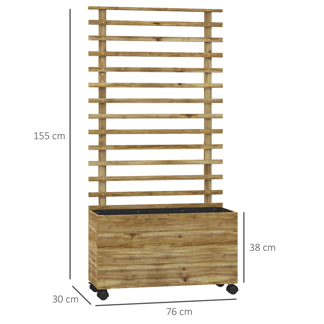 Wooden Raised Planter, with Back Trellis - Natural Finish