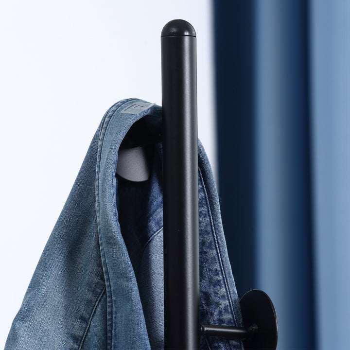 Coat Rack Free Standing Hall Tree with 8 Round Disc Hooks for Clothes, Hats,Purses, Steel Entryway Coat Stand with Marble Base for Entryway, Living Room, Bedroom, Black