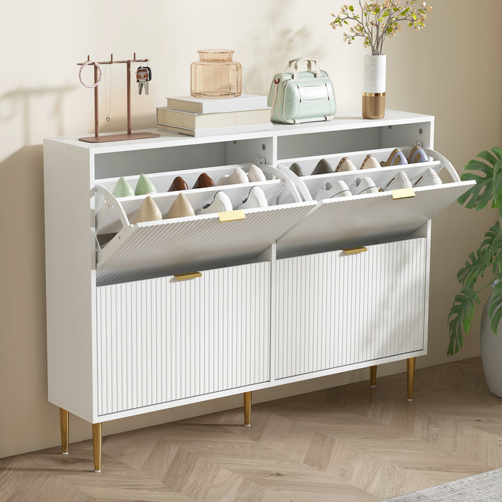 Narrow Shoe Cabinet with 4 Flip Drawers - White