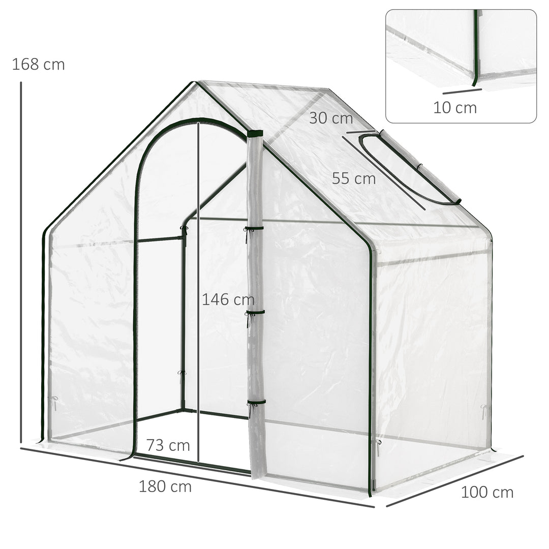 Walk In Tomato Greenhouse Garden Outdoor Mini Greenhouse Flower Planter Steel Frame with Zipped Door & Window, PVC Cover, 180 x 100 x 168CM, Clear