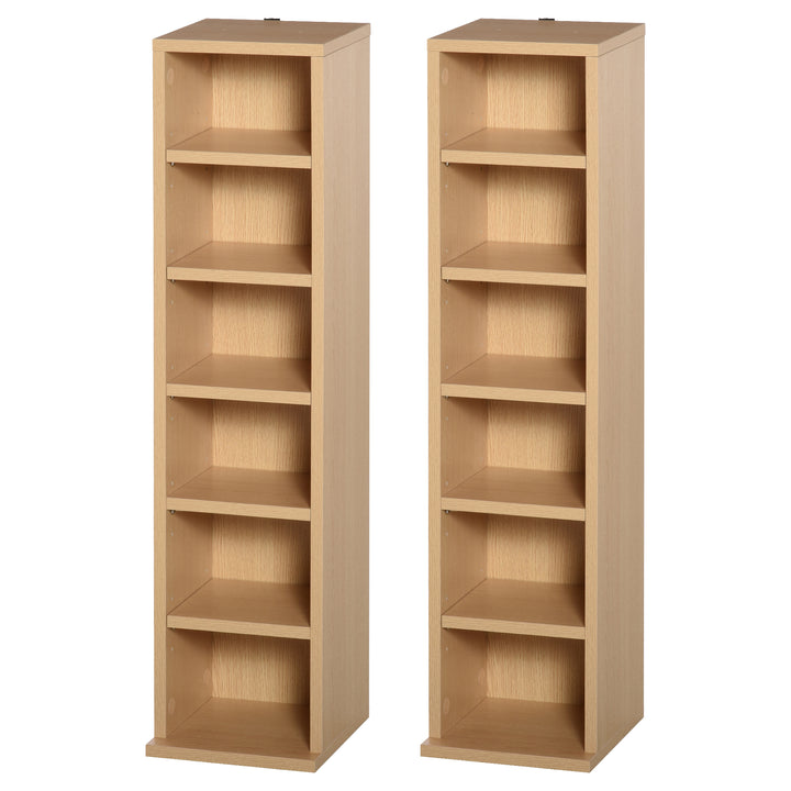 204 CD Media Display Shelf Unit Set of 2 Blu-Ray Tower Rack w/ Adjustable Shelves Bookcase Storage Organiser, Natural Wood Colour