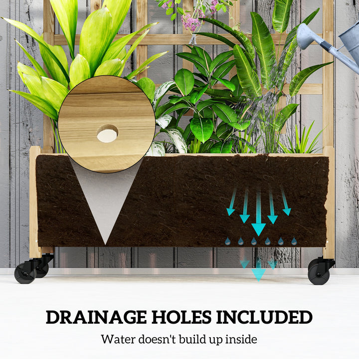 Wooden Trellis Planter, Raised Garden Bed with Wheels, to Climb and Grow Vegetables, Herbs and Flowers, Natural