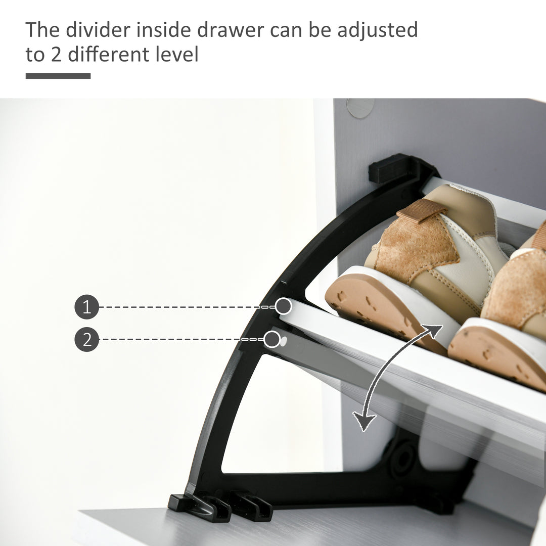 MCL Shoe Cabinet with 3 Flip Drawers, High Gloss Shoe Storage Cabinet with Top Drawer and Adjustable Shelves, Shoe Cupboard for 18 Pairs, White