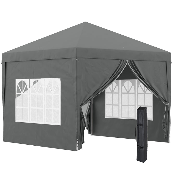 3 x 3 Meters Pop Up Water Resistant Gazebo Wedding Camping Party Tent Canopy Marquee with Carry Bag and 2 Windows, Grey
