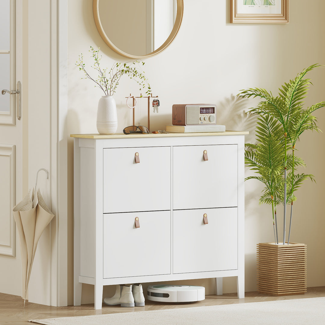 Modern Four-Drawer Shoe Cabinet - White