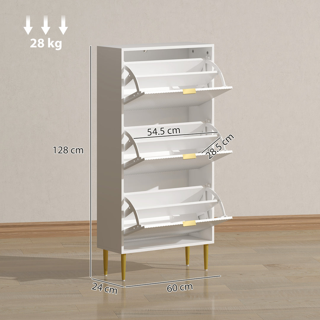Narrow Shoe Cabinet with 3 Flip Drawers - White