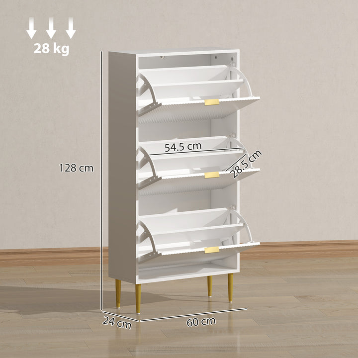 Narrow Shoe Cabinet with 3 Flip Drawers - White