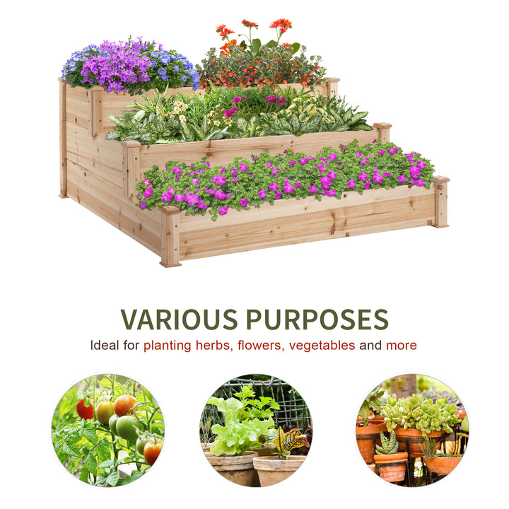 470L Raised Garden Bed, 3-Tier Planter Kit, Elevated Wooden Planters for Garden, Yard & Patio, 124 x 124 x 56 cm