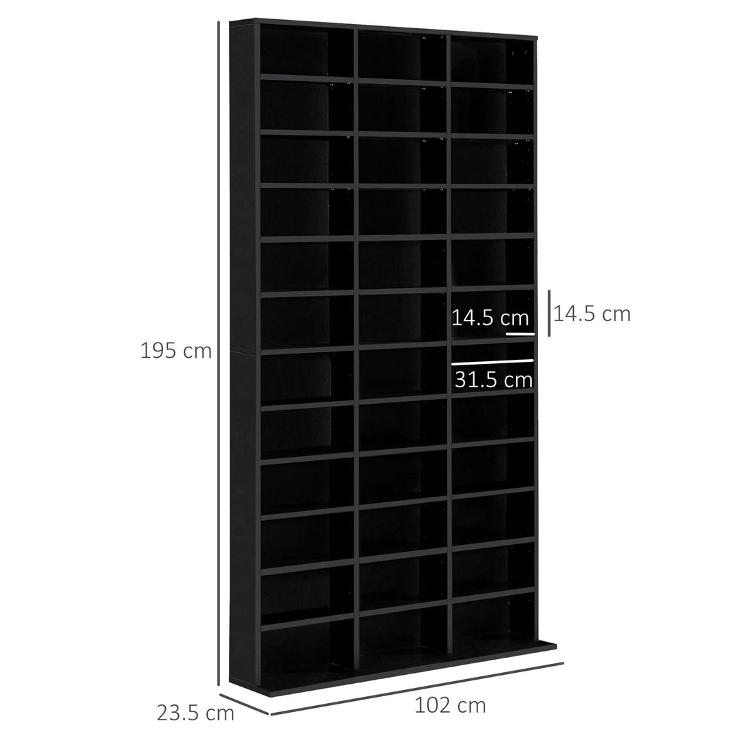 1116 CD/ 528 DVD Storage Unit, Media Storage Shelf, Wooden Display Unit with Adjustable Shelves, 102 x 195 cm, Black
