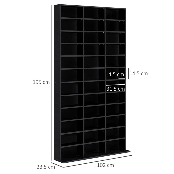 1116 CD/ 528 DVD Storage Unit, Media Storage Shelf, Wooden Display Unit with Adjustable Shelves, 102 x 195 cm, Black