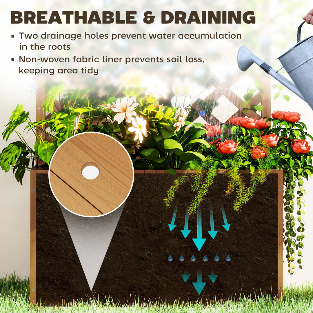 Wooden Planter with Trellis, Freestanding Raised Garden Bed with Drainage Holes, Outdoor Planter Box with Liner for Vegetables, Herbs and Flowers, Natural