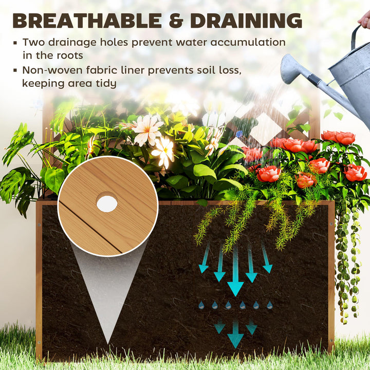 Wooden Planter with Trellis, Freestanding Raised Garden Bed with Drainage Holes, Outdoor Planter Box with Liner for Vegetables, Herbs and Flowers, Natural