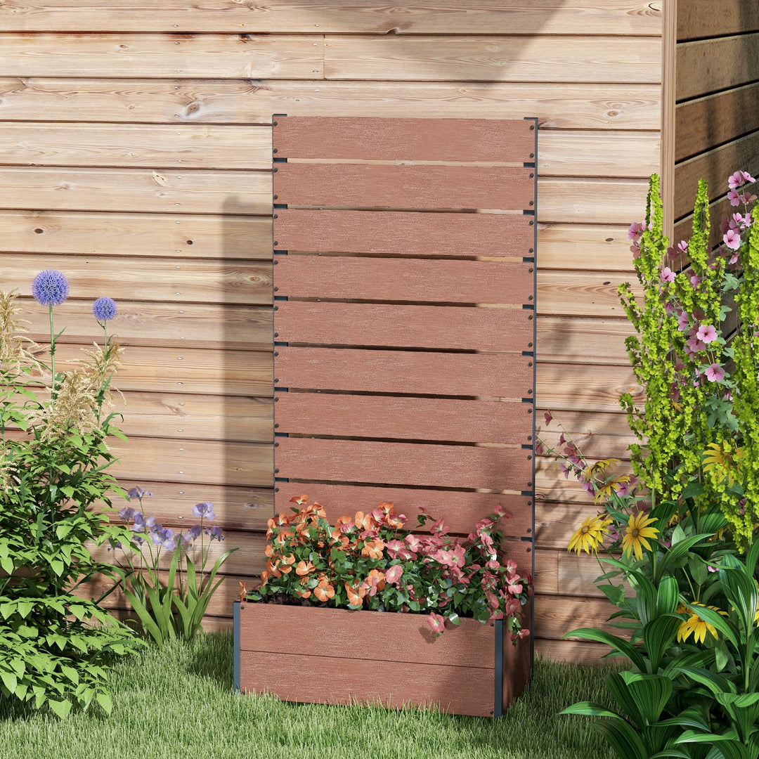 34 x 69.5cm Garden Planter Box, with Back Trellis, Brown