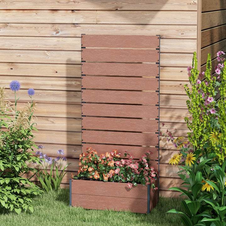 34 x 69.5cm Garden Planter Box, with Back Trellis, Brown