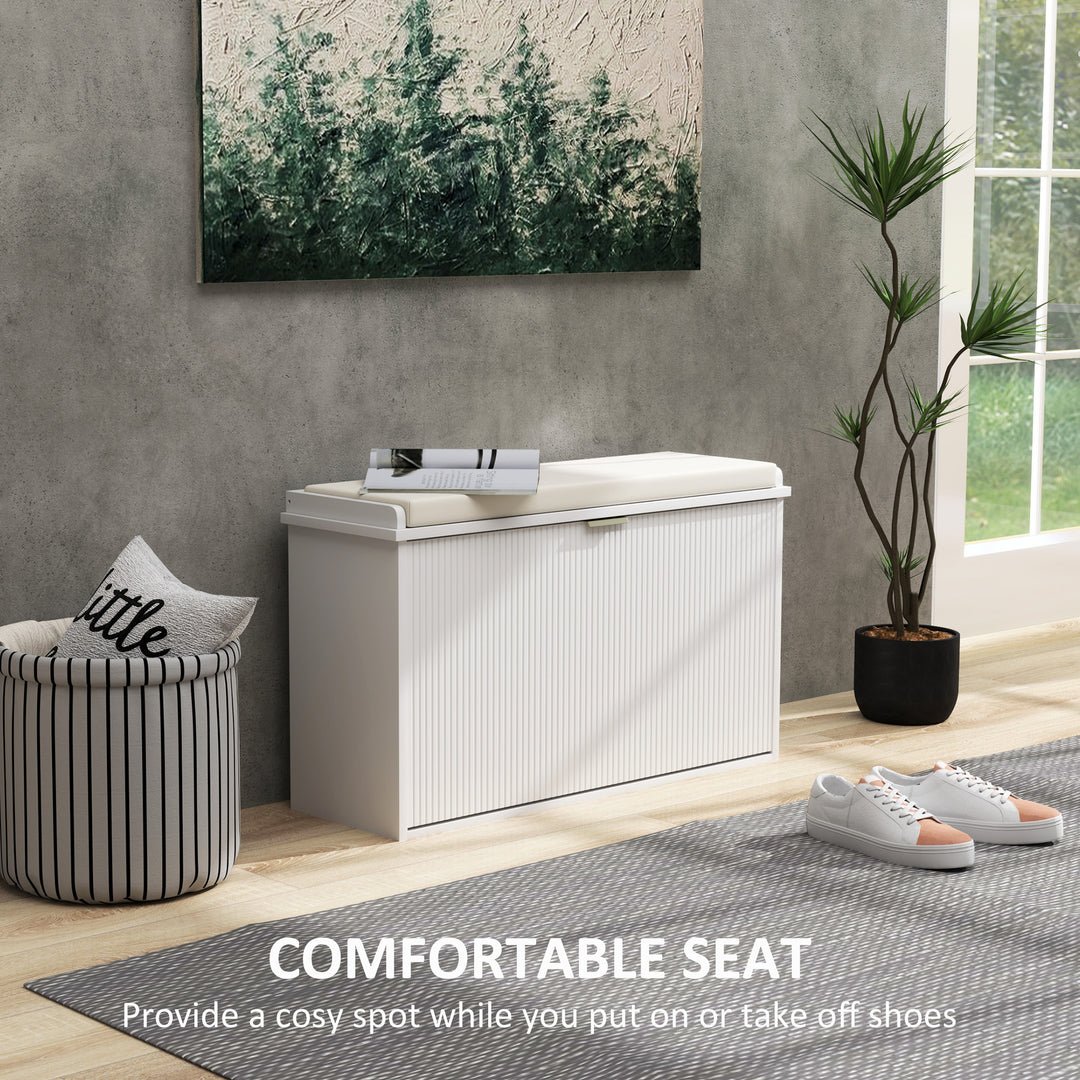 Elegant Eight Shoe Bench, with Top Seat - White