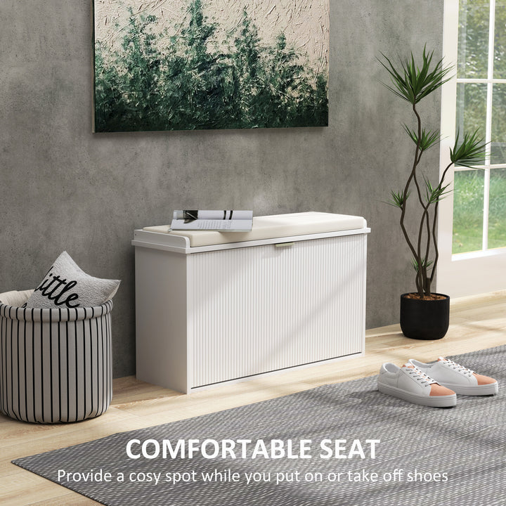 Elegant Eight Shoe Bench, with Top Seat - White