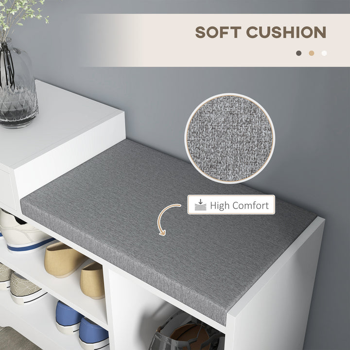 Multi-Compartment Shoe Bench, with Seat - White