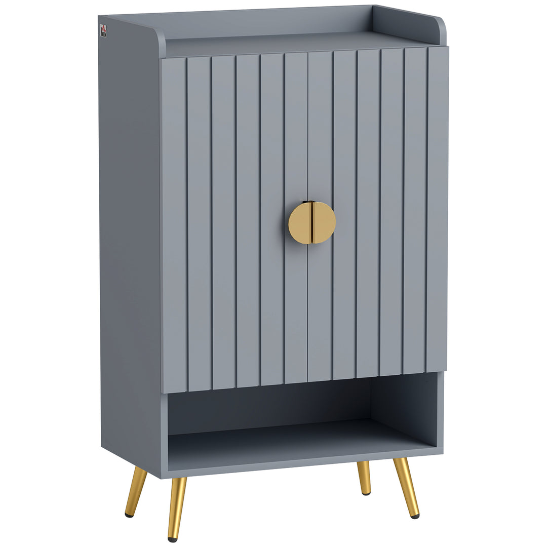 Modern Shoe Cabinet with 2 Doors, Open Shelf and Adjustable Shelves, 15 Pair Hallway Shoe Cupboard, Entryway Storage Unit, Light Grey