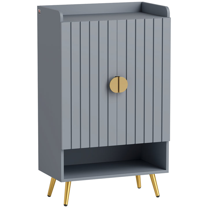 Modern Shoe Cabinet with 2 Doors, Open Shelf and Adjustable Shelves, 15 Pair Hallway Shoe Cupboard, Entryway Storage Unit, Light Grey