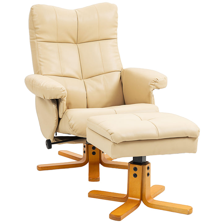 MCL PU Leather Swivel Recliner Chair with Footstool, Wooden Base and Storage for Living Room, Beige