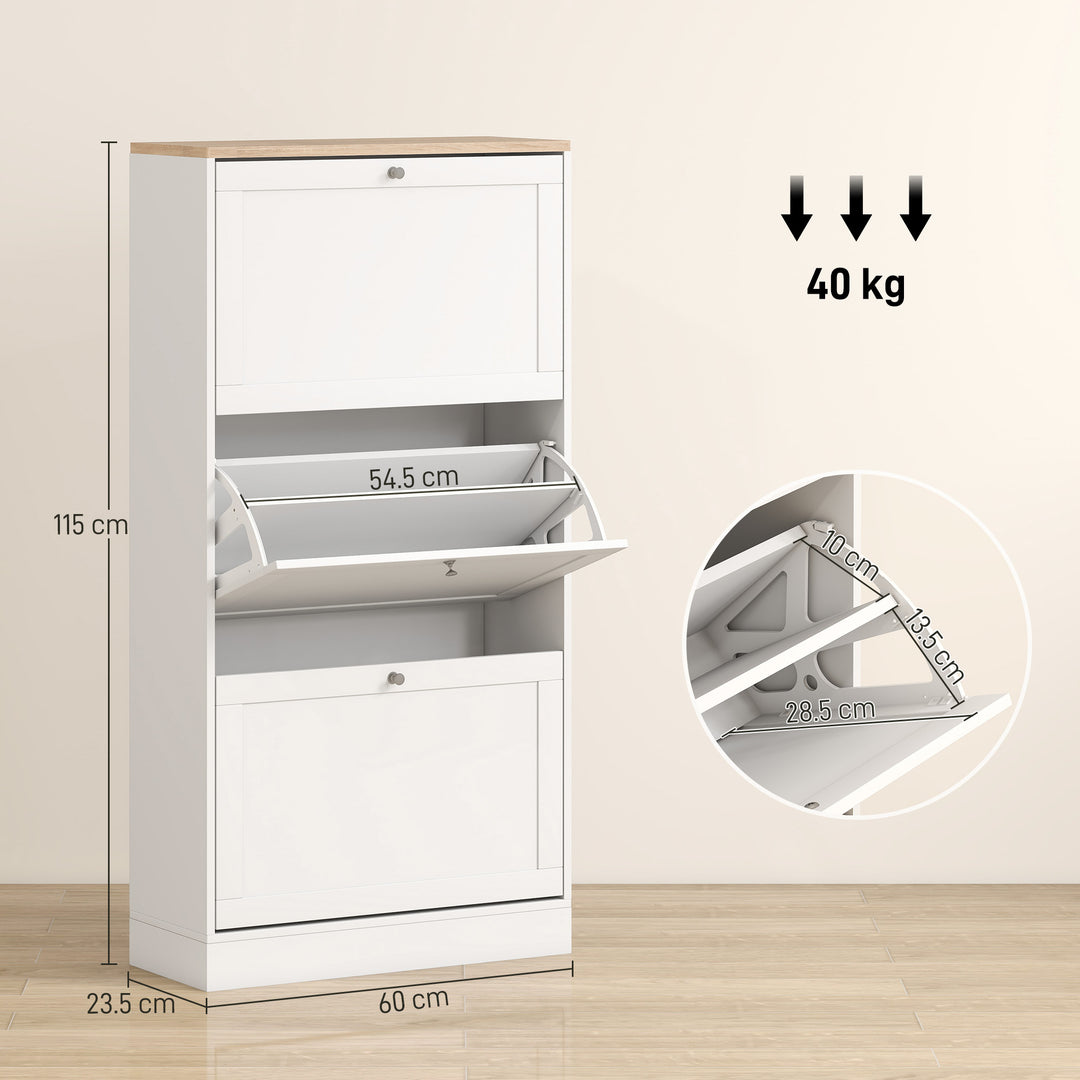 Modern Compact Three-Drawer Shoe Storage Cabinet - White