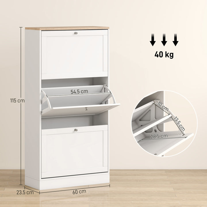 Modern Compact Three-Drawer Shoe Storage Cabinet - White