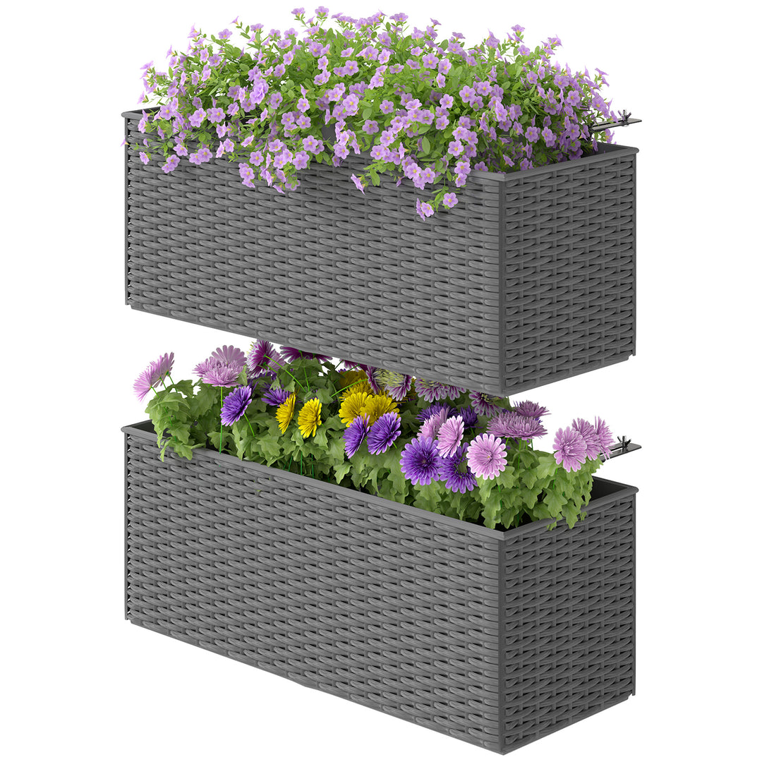 Set of Two Rattan-Effect Planters - Grey