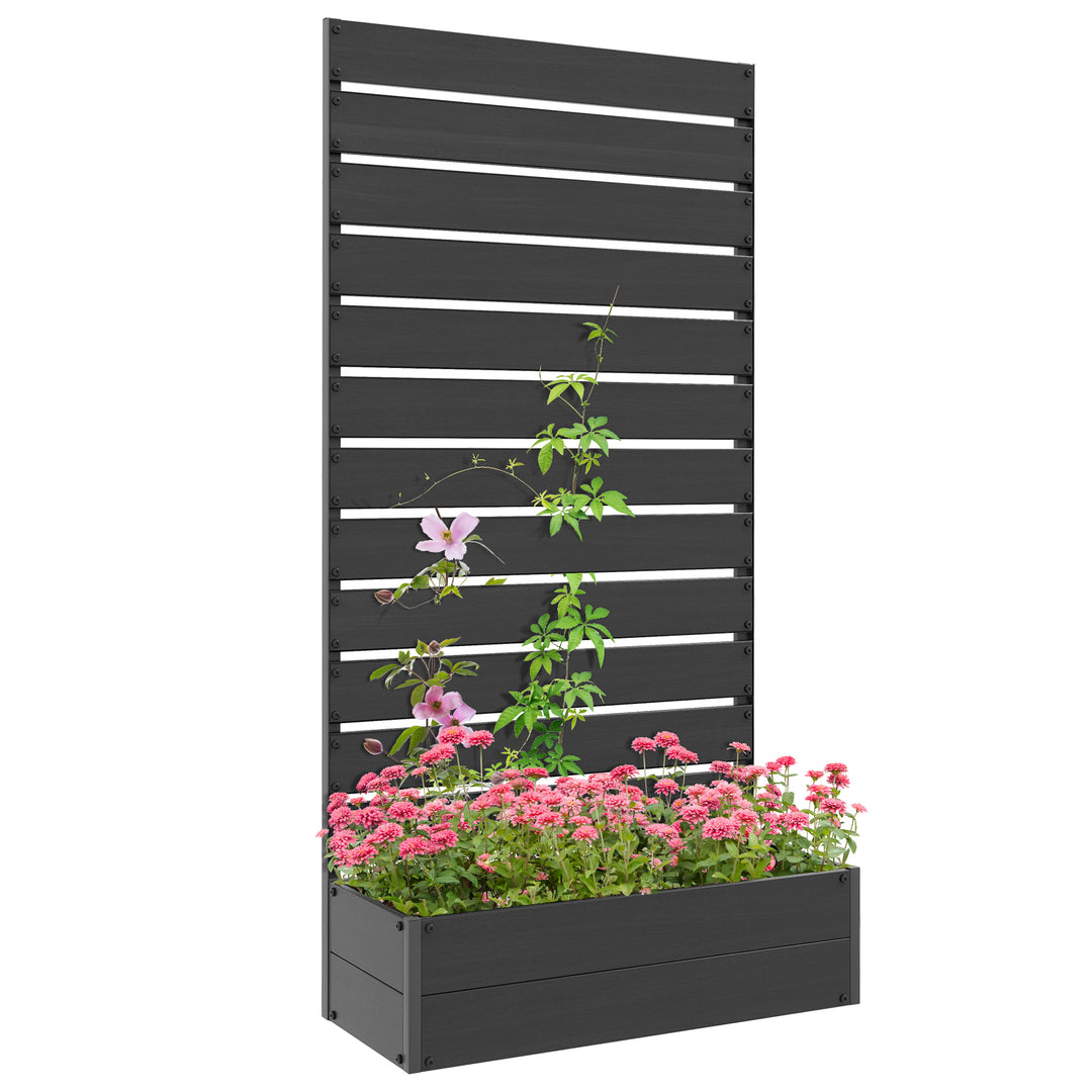 Raised Bed for Garden, Planter with Trellis for Climbing Plants, Vines, Planter Box with Drainage Gap, Black
