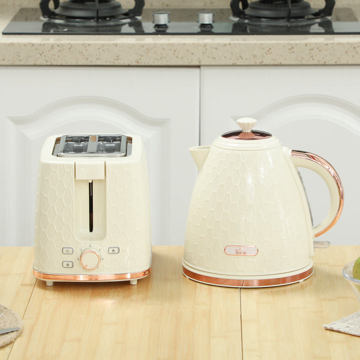 1.7L 3000W Fast Boil Kettle & 2 Slice Toaster Set, Kettle and Toaster Set with Auto Shut Off, Browning Controls, Beige