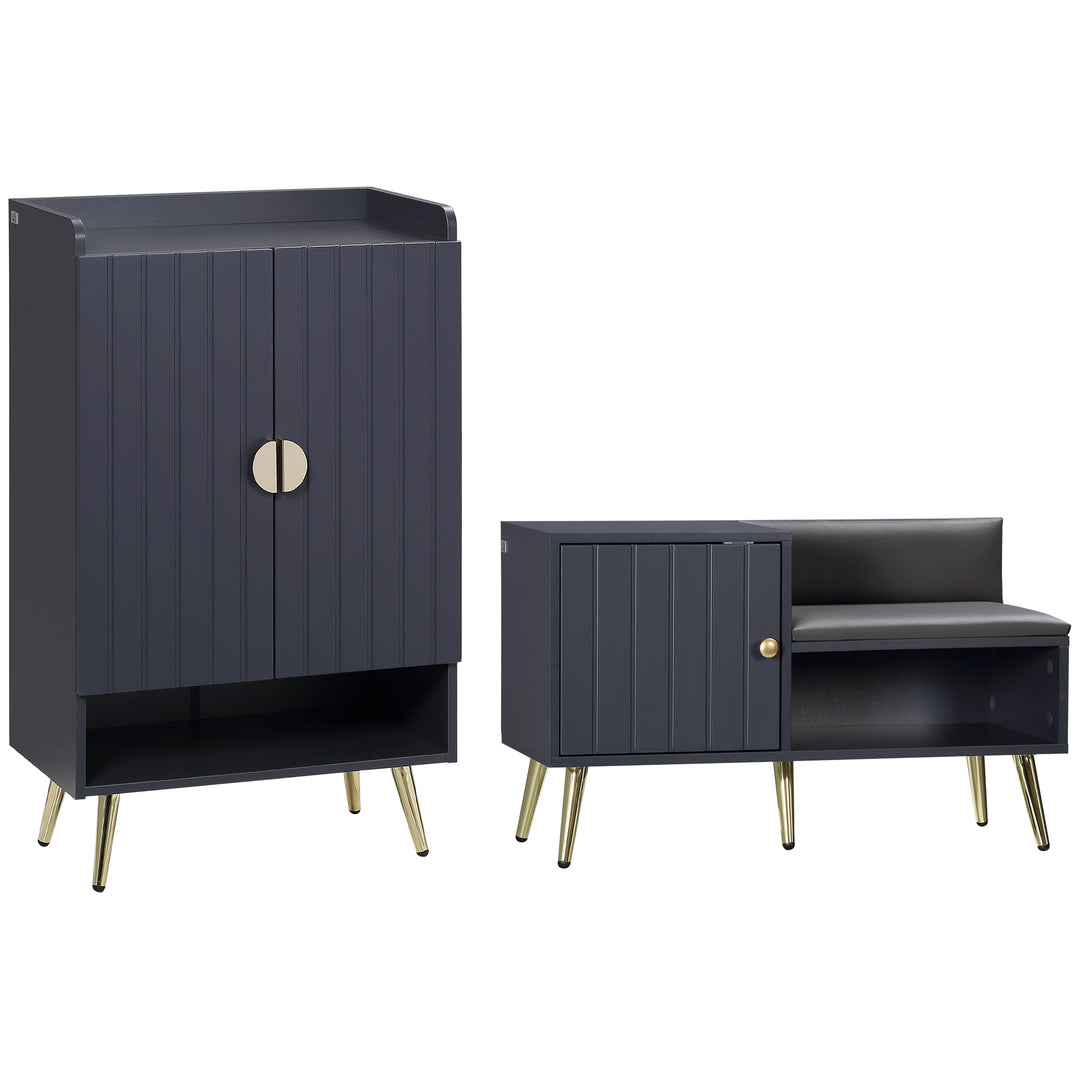 Entryway Furniture Set for 19 Pairs of Shoes, Hallway Shoe Cabinet with Adjustable Shelves, Shoe Storage Bench with Steel Legs, Grey