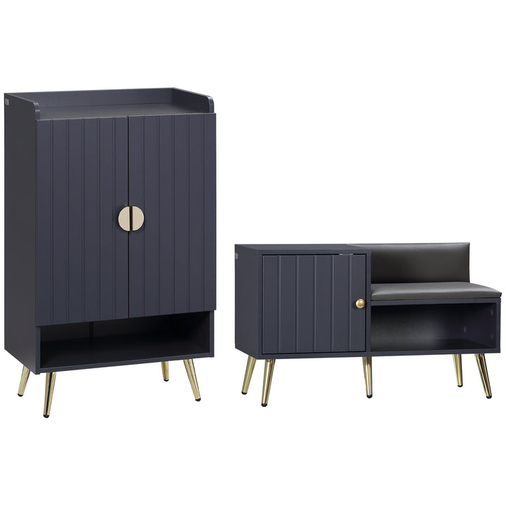 Entryway Furniture Set for 19 Pairs of Shoes, Hallway Shoe Cabinet with Adjustable Shelves, Shoe Storage Bench with Steel Legs, Grey