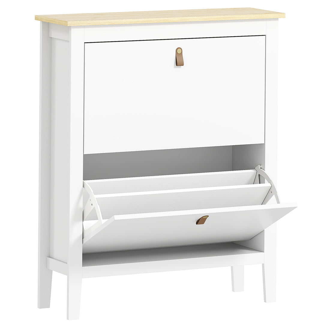 Modern Two-Drawer Shoe Cabinet - White
