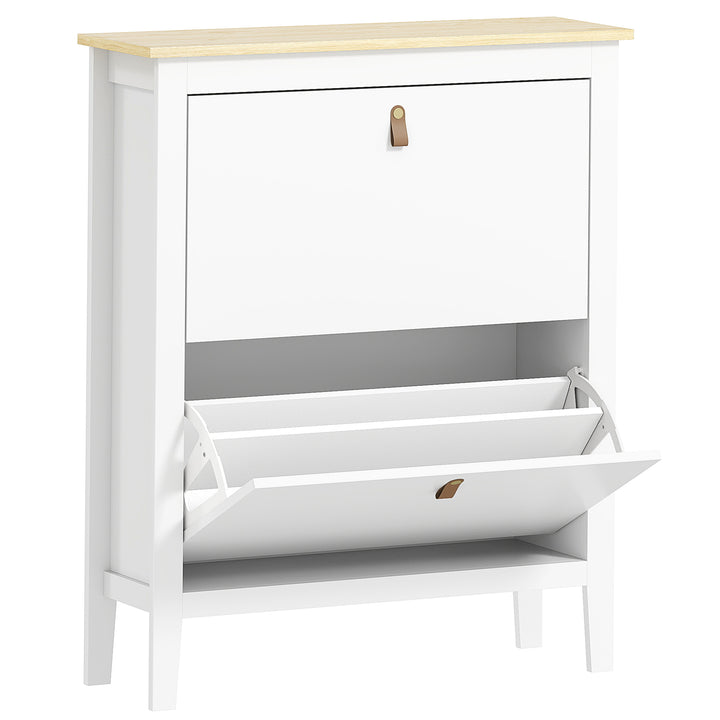 Modern Two-Drawer Shoe Cabinet - White