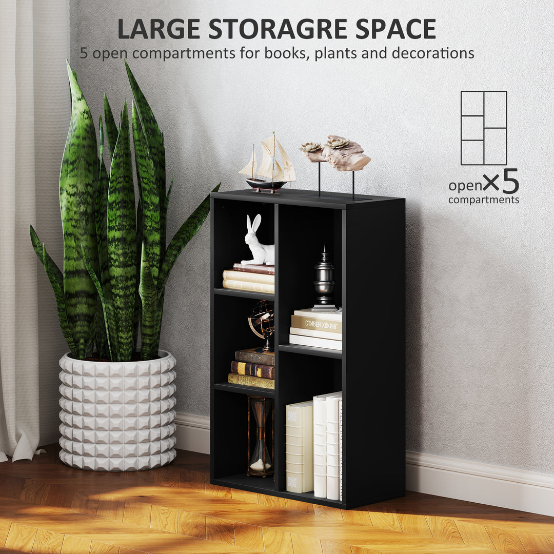 2-Tier Bookshelf with 5 Compartments - Black