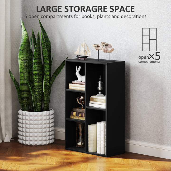 2-Tier Bookshelf with 5 Compartments - Black